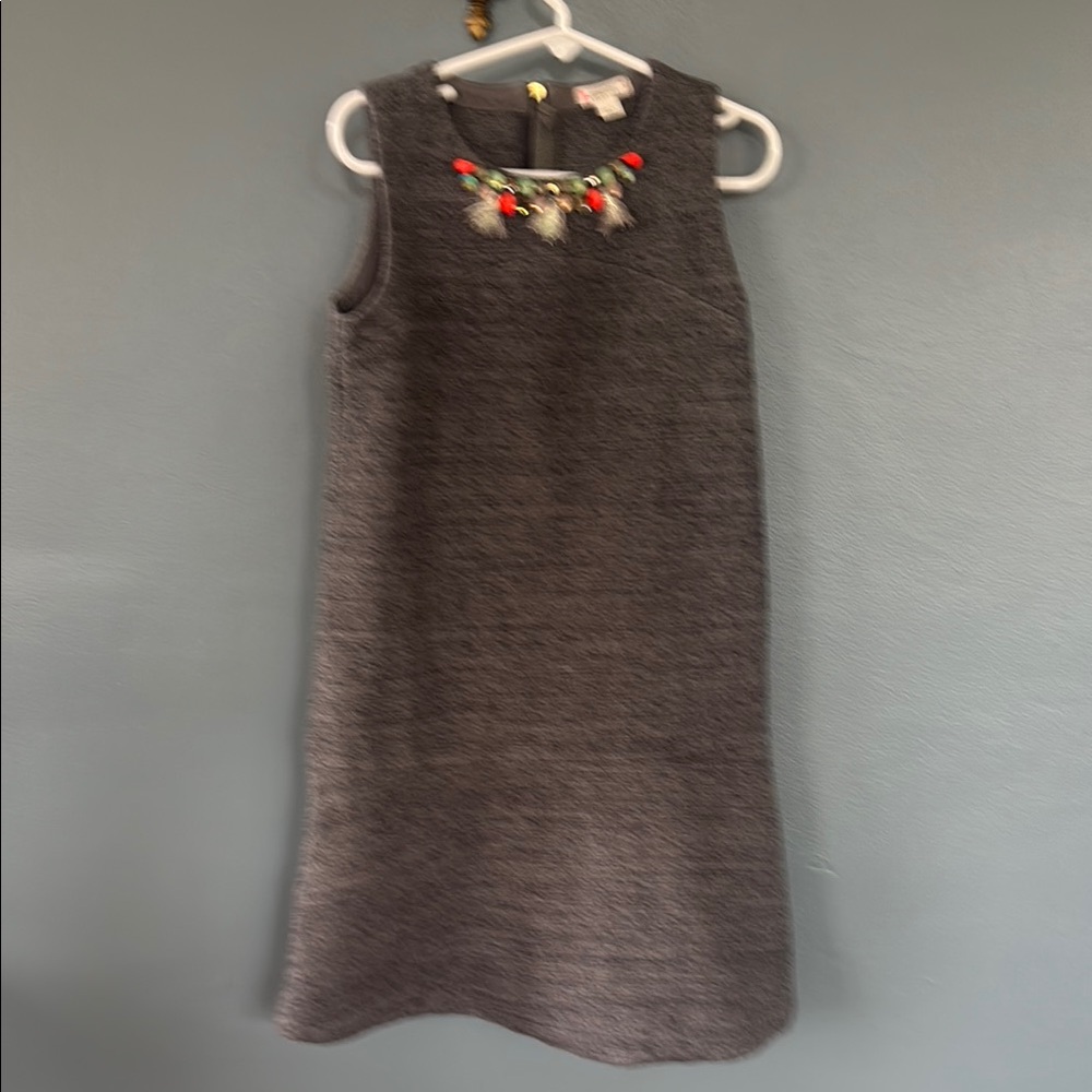 Gray Sleeveless Dress with Beaded Necklace